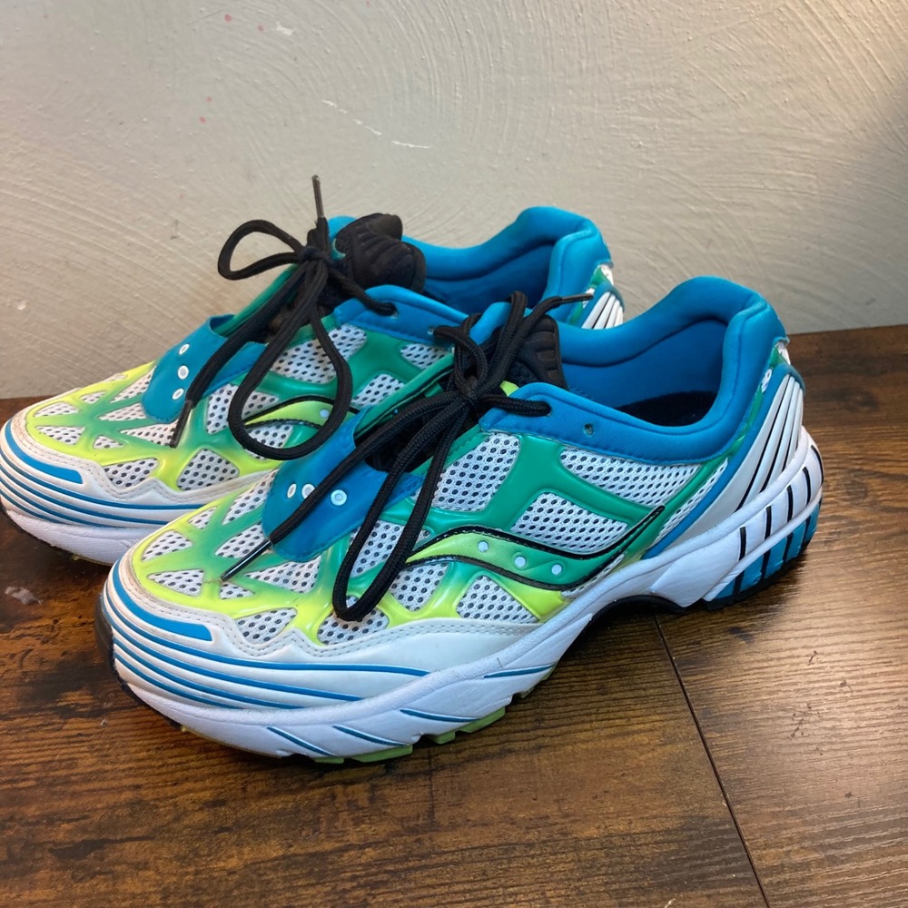 Saucony Grid Web White Blue Lime Green Mens Running Shoes S70466-6 Size 8.5